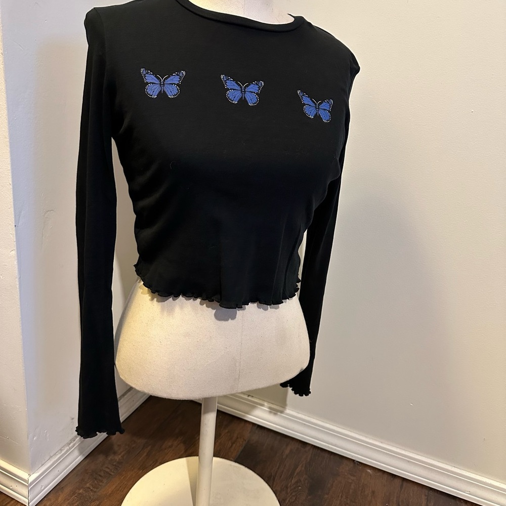 Black Butterfly Long Sleeve Top